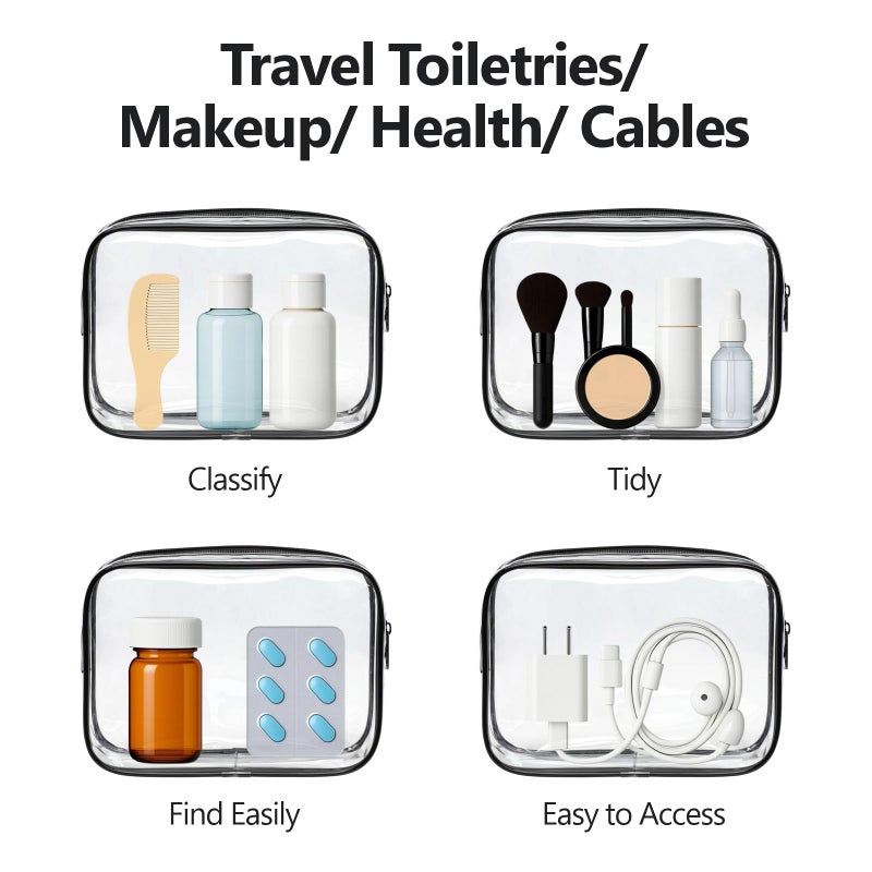 PACKISM TSA Approved Toiletry Bag - Clear Makeup Bag 3 Pack Medium, Quart Size Bag for 3-1-1 Liquids with Metal Smooth Zipper, Travel Makeup Bag for Women Men, Airport Airline Compliant Bag, Black - Image 5